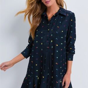 Chic Navy Dress with Colorful Embroidery